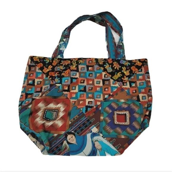 Vintage Handcrafted Indian Navajo/Aztec Reversible Slouchy Tote Bag - Picture 1 of 6